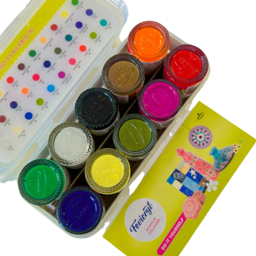 Fevicryl Acrylic Color Pack – 10 Shades (15ml Each) | Vibrant & Multi-Surface Colors
