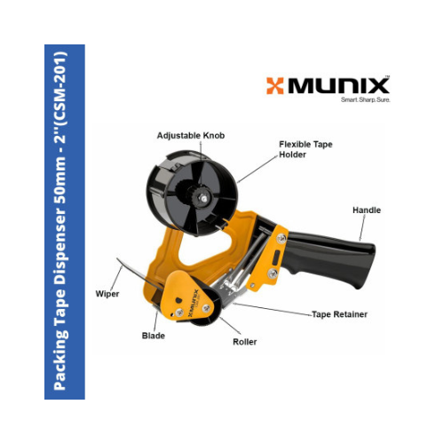 Munix Heavy Duty Tape Dispenser 2 inch | 50 mm | Durable and Efficient Packing Tool