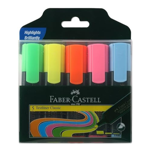 Faber Castell Highlighter | Set of 5 | Mixed Color Set | Precision Highlighting