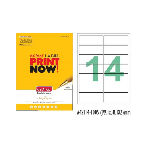 Desmat A4 Labels – 14 per Sheet | Self-Adhesive Label Paper | 100 Sheets