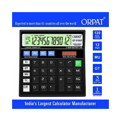 Orpat Calculator Original OT-512 | GT 1 Pc | 12-Digit Dual Power Desktop Calculator